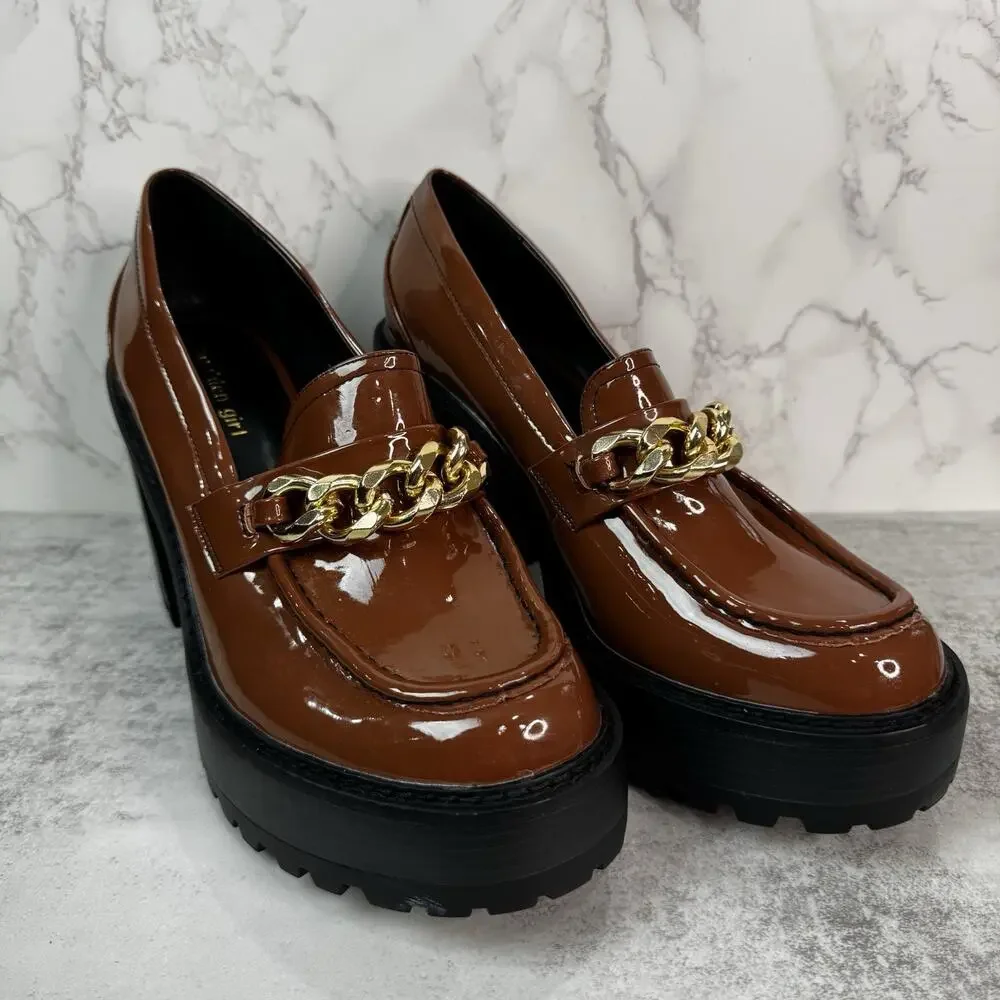 Madden Girl Kassidy-C Platform Loafer Women's 11 Brown Lug Sole Chunky Heel